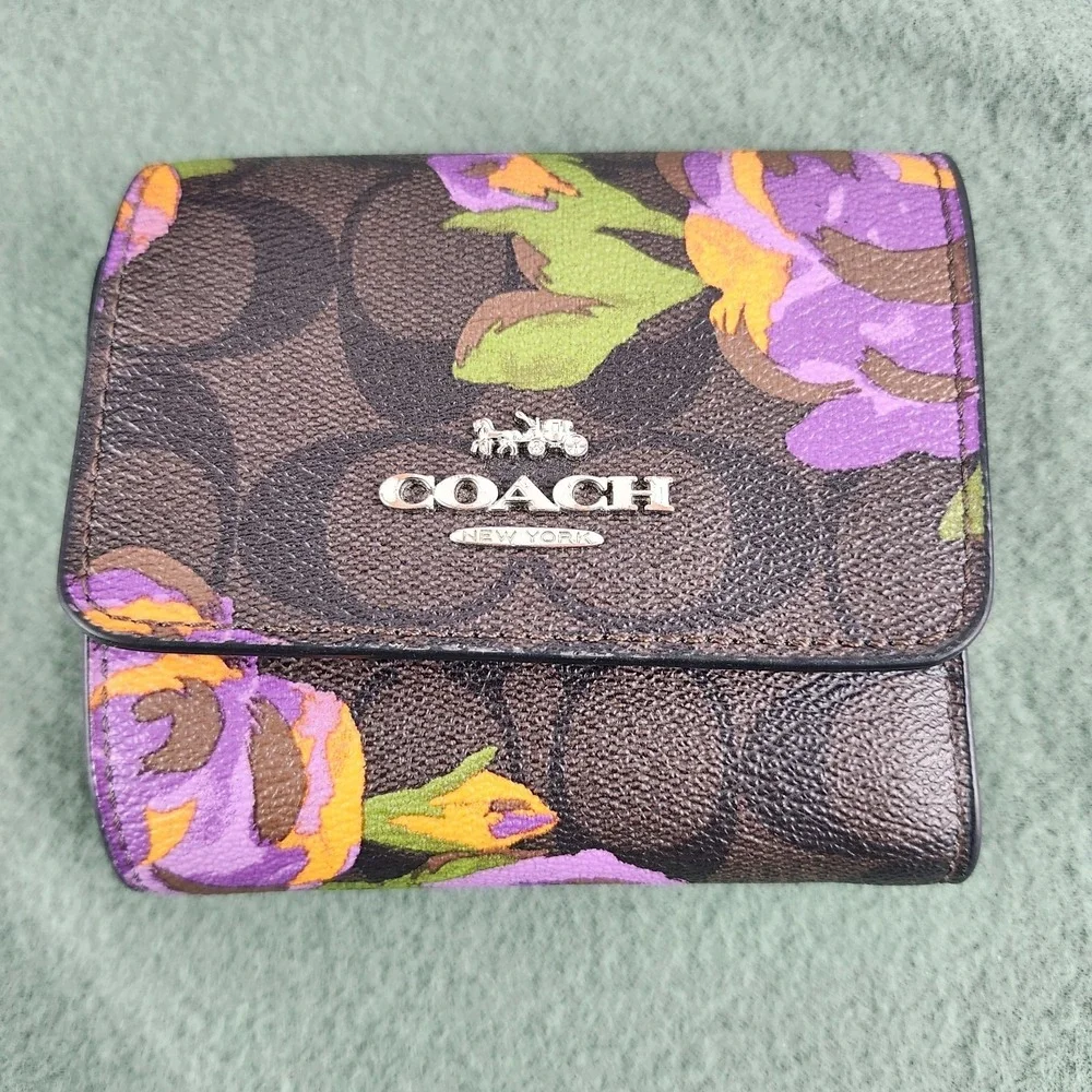 Coach Rowan Satchel Crossbody Bag Leather Rose Floral Print & Medium Wallet
